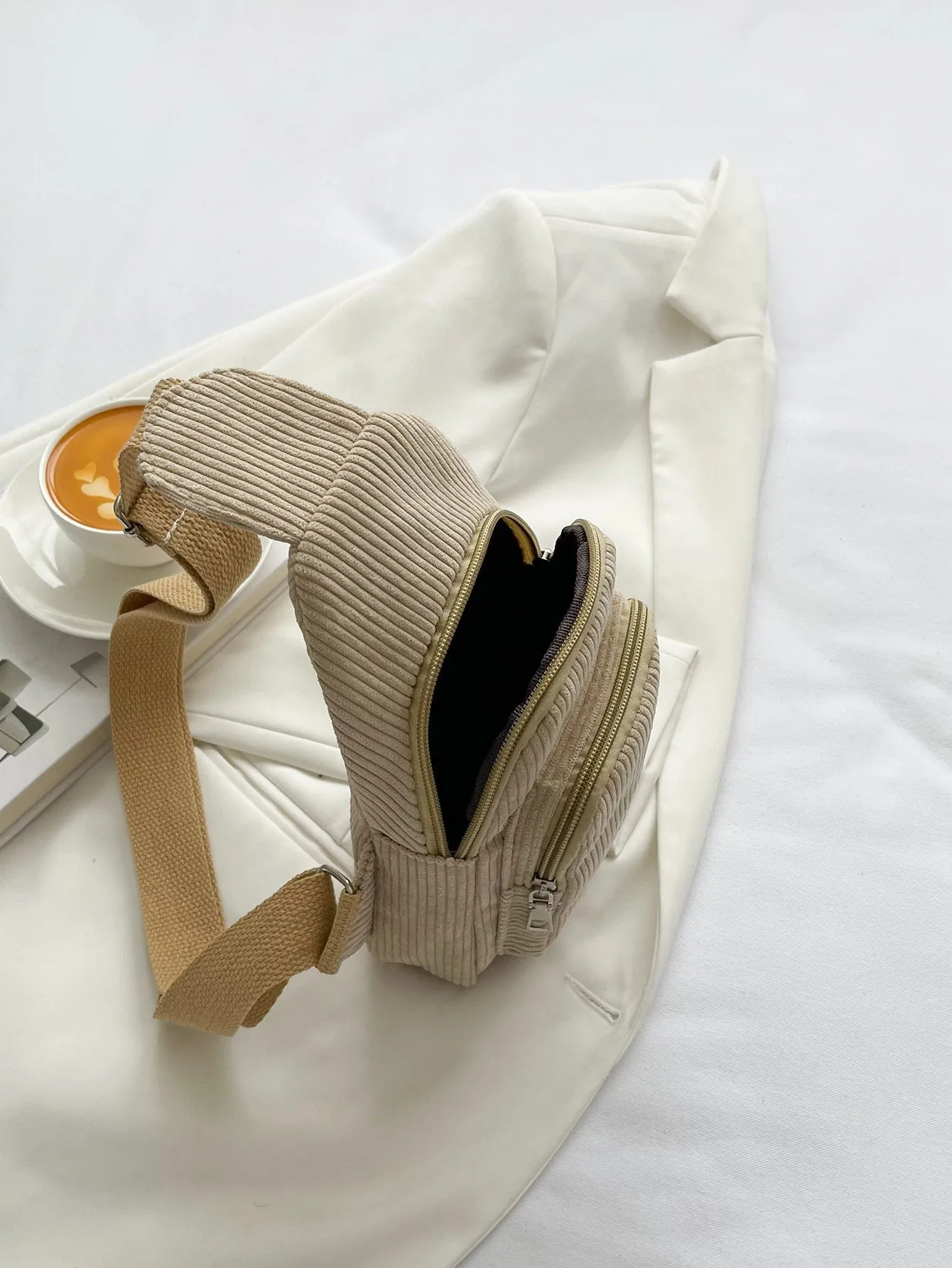 Mini Minimalist Corduroy Sling Bag - Khaki- FD ⚡