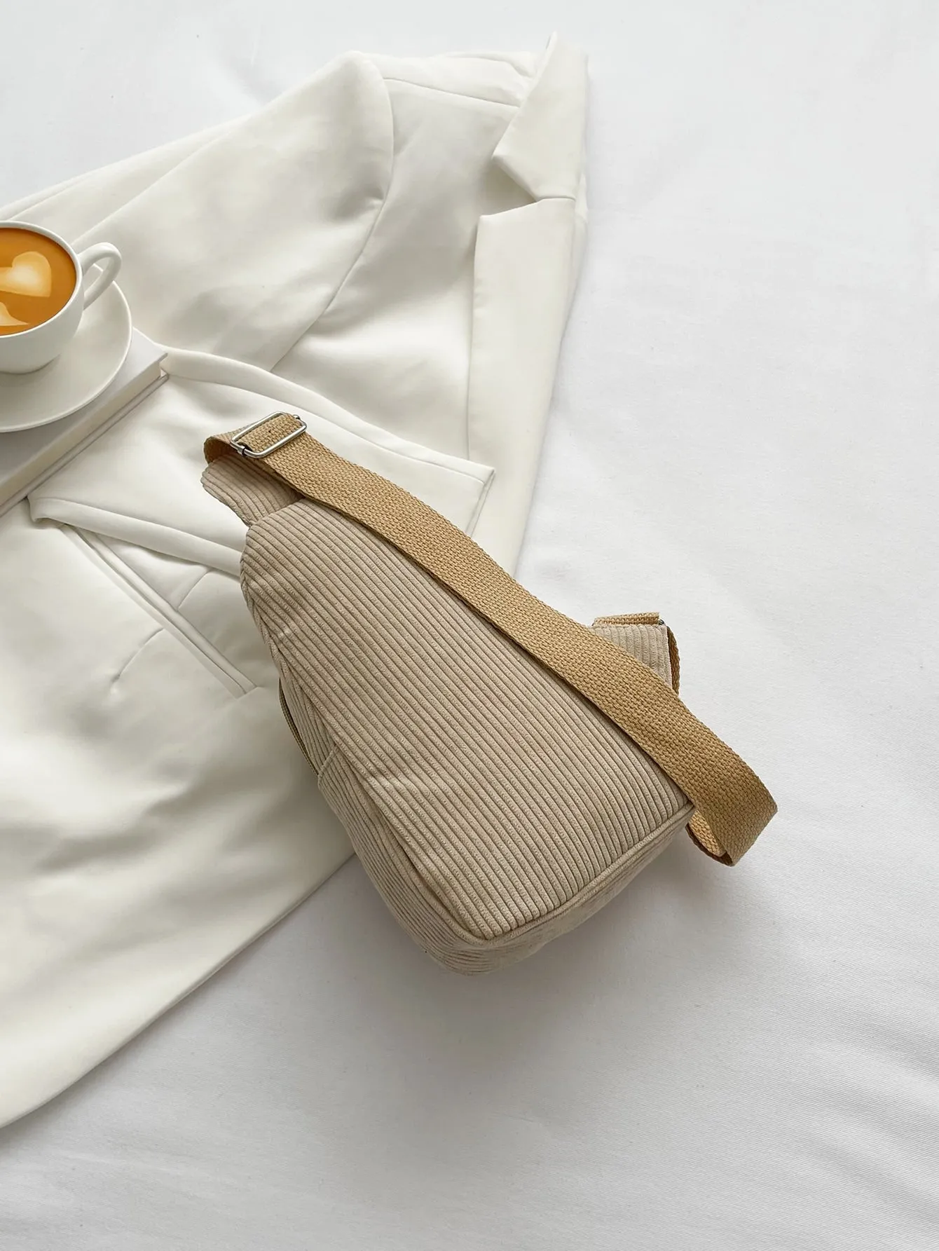 Mini Minimalist Corduroy Sling Bag - Khaki- FD ⚡