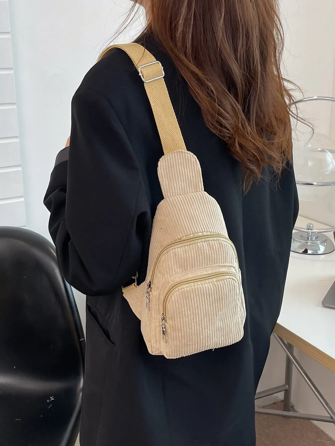 Mini Minimalist Corduroy Sling Bag - Khaki- FD ⚡