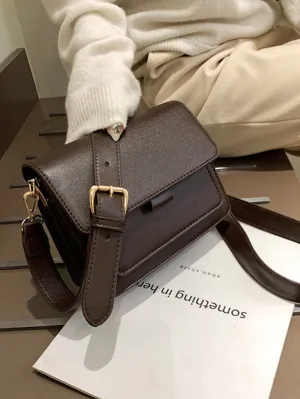 Mini Minimalist Flap Square Bag - Coffee Brown