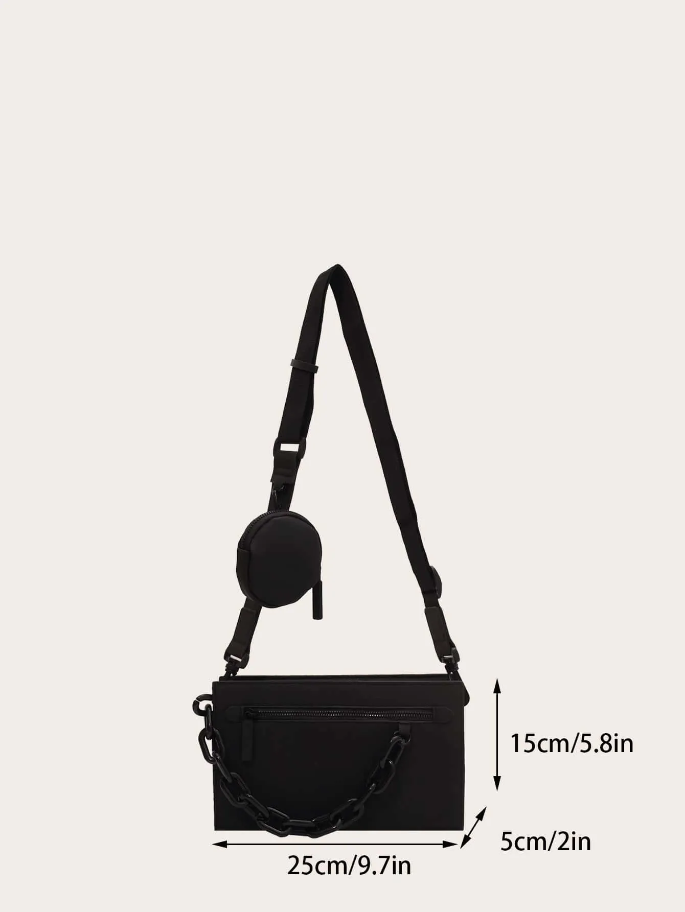 Minimalist Chain Decor Square Bag With Coin Purse - Black