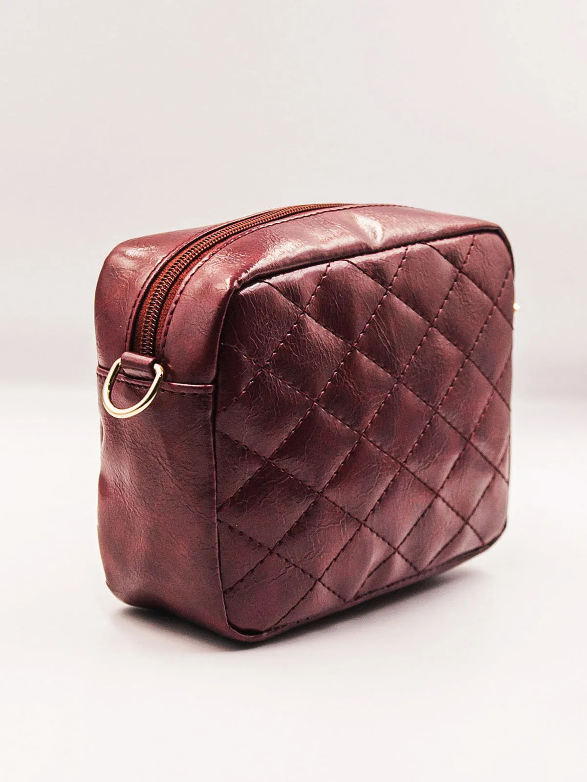 Minimalist Quilted Chain Crossbody Bag - Burgundy - FD ⚡