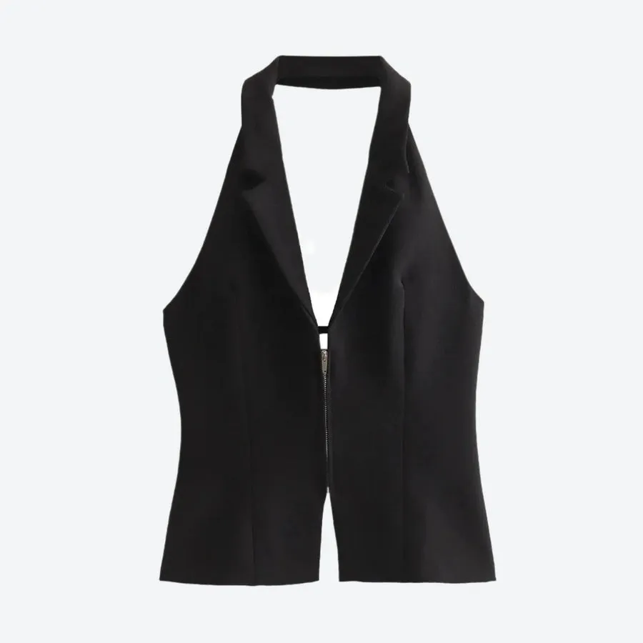 Minimalist Zippered Halter Neck Vests
