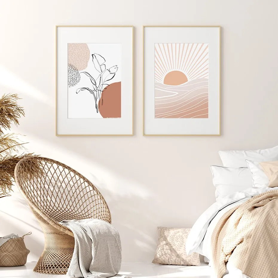 Modern Terracotta Boho Sun Moon Wall Art