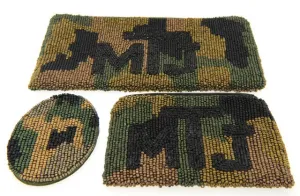 Monogrammed Beaded Cosmetic Bag & Mirror Set, Camouflage Pattern