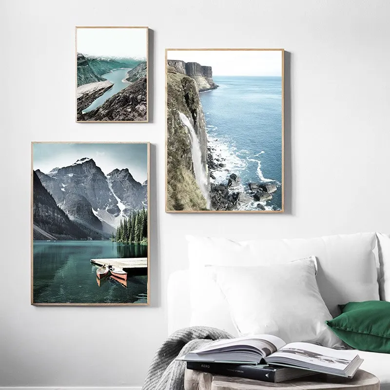 Mountain Lake Waterfall Wall Art