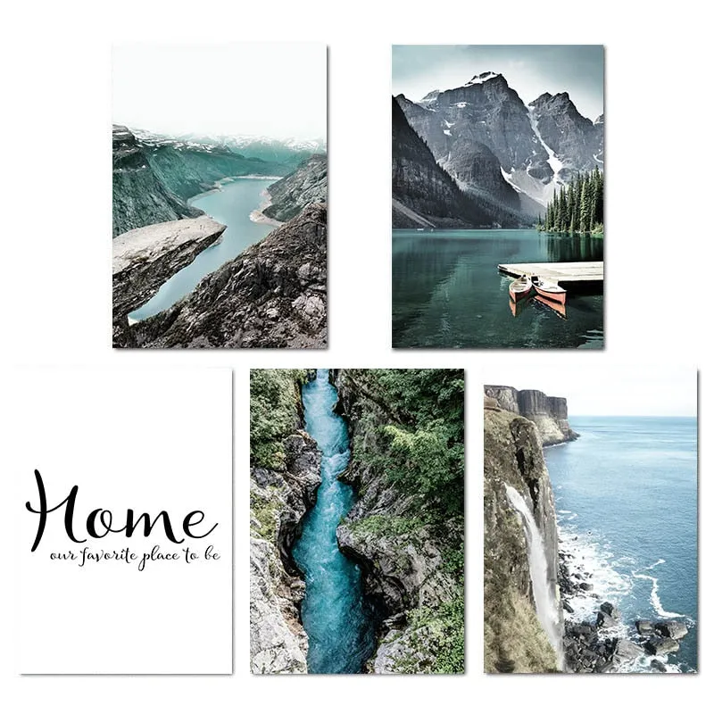 Mountain Lake Waterfall Wall Art