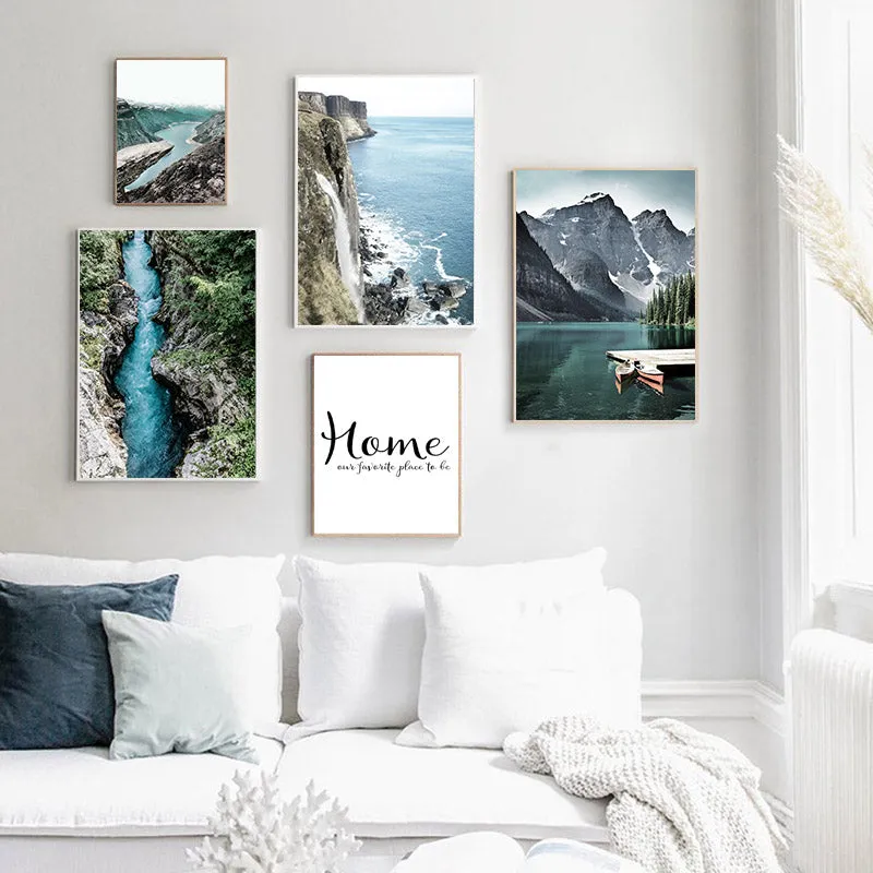 Mountain Lake Waterfall Wall Art