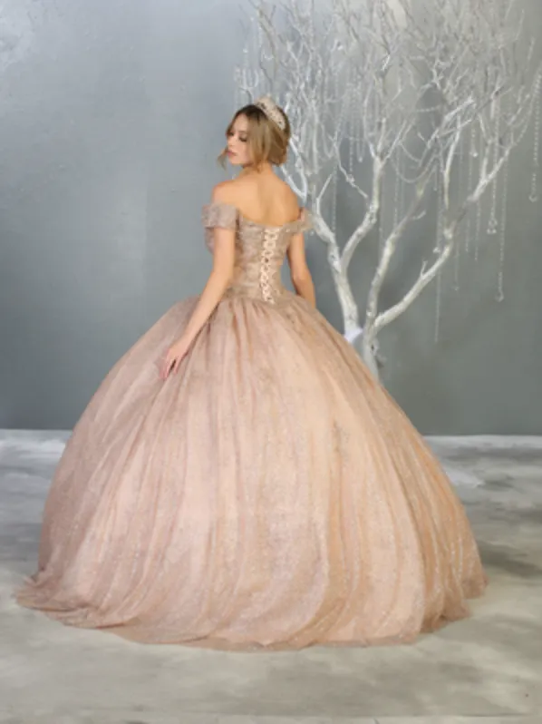 MQ LK151 - Glittery Off the Shoulders A-Line Ball Gown with Beaded Lace Bodice & Corset Back