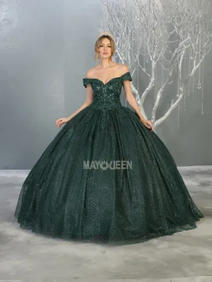 MQ LK151 - Glittery Off the Shoulders A-Line Ball Gown with Beaded Lace Bodice & Corset Back