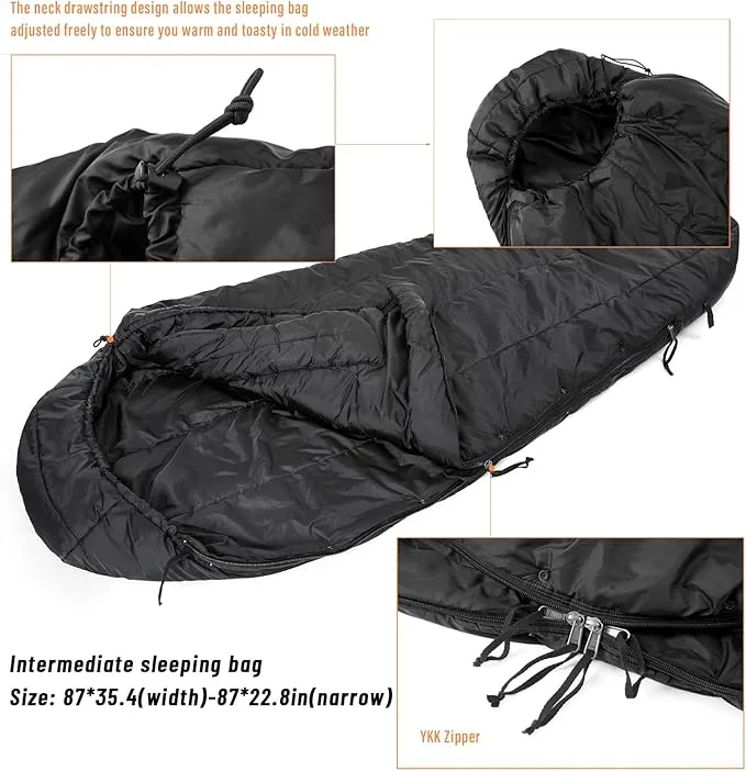 MT Army Military Modular Sleeping Bags System, Multi Layered with Bivy Cover for All Season, Woodland/Multicam