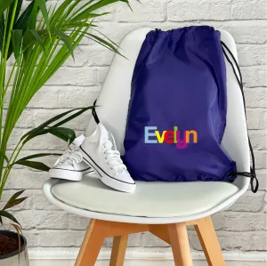 Multicoloured Name Personalised Pe Kit / Gym Bag