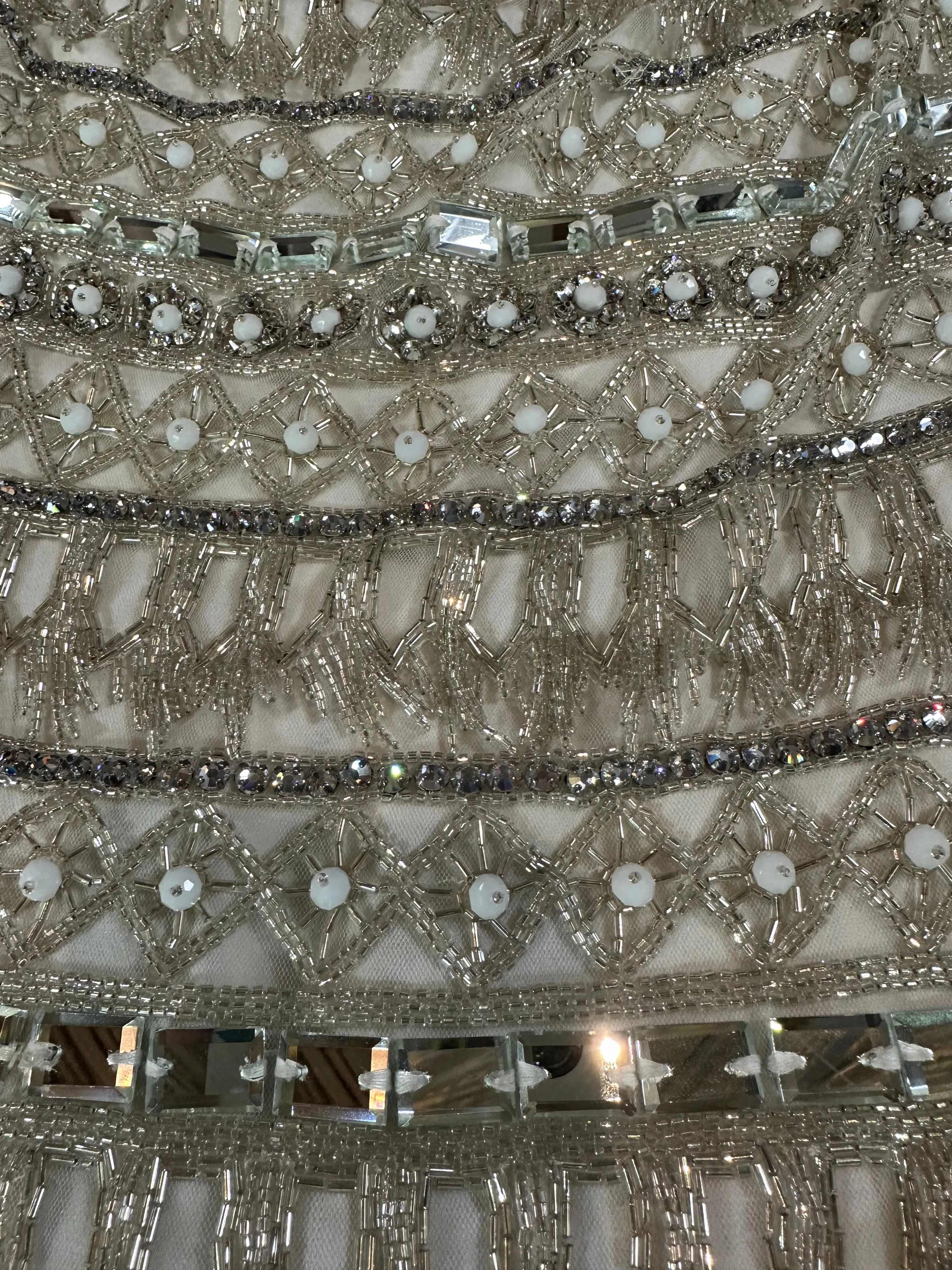 Naeem Khan 2014 White Sequin and Beaded Cocktail Dress with Feathers