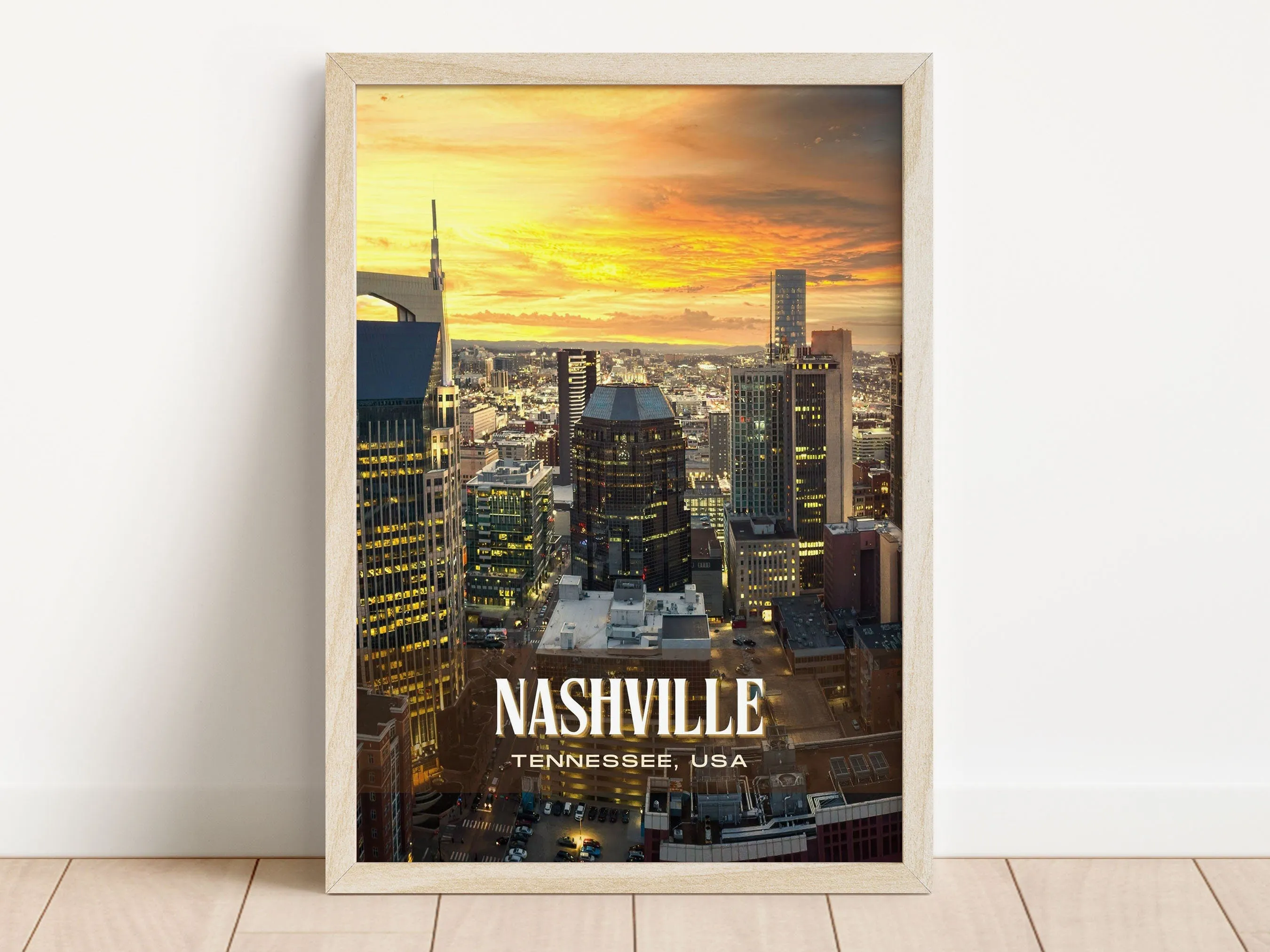 Nashville Retro Wall Art, Tennessee, USA