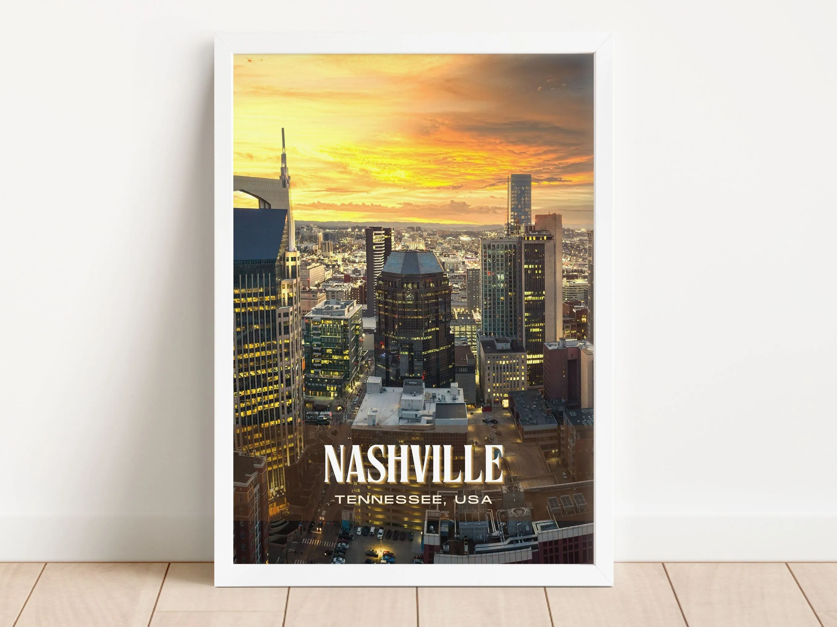 Nashville Retro Wall Art, Tennessee, USA