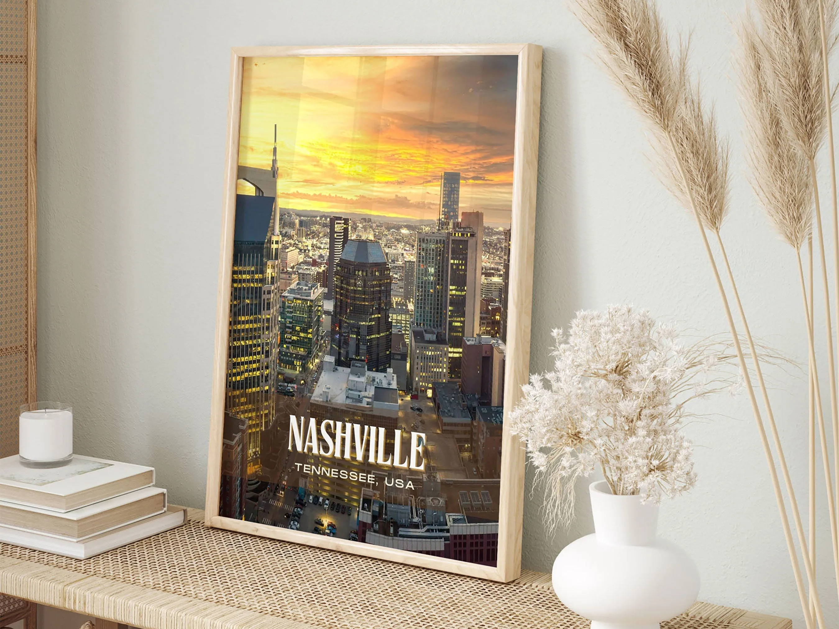 Nashville Retro Wall Art, Tennessee, USA