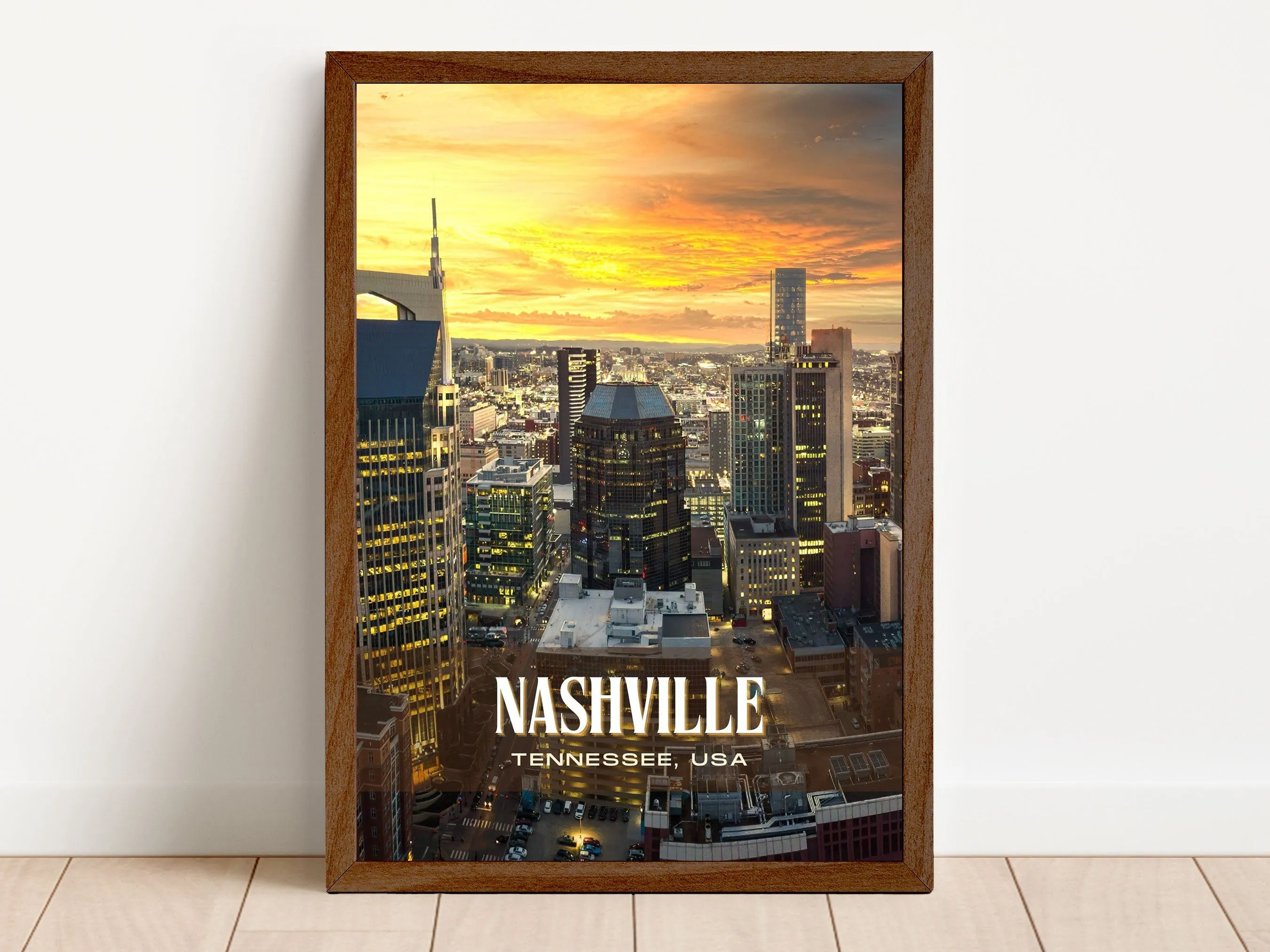Nashville Retro Wall Art, Tennessee, USA