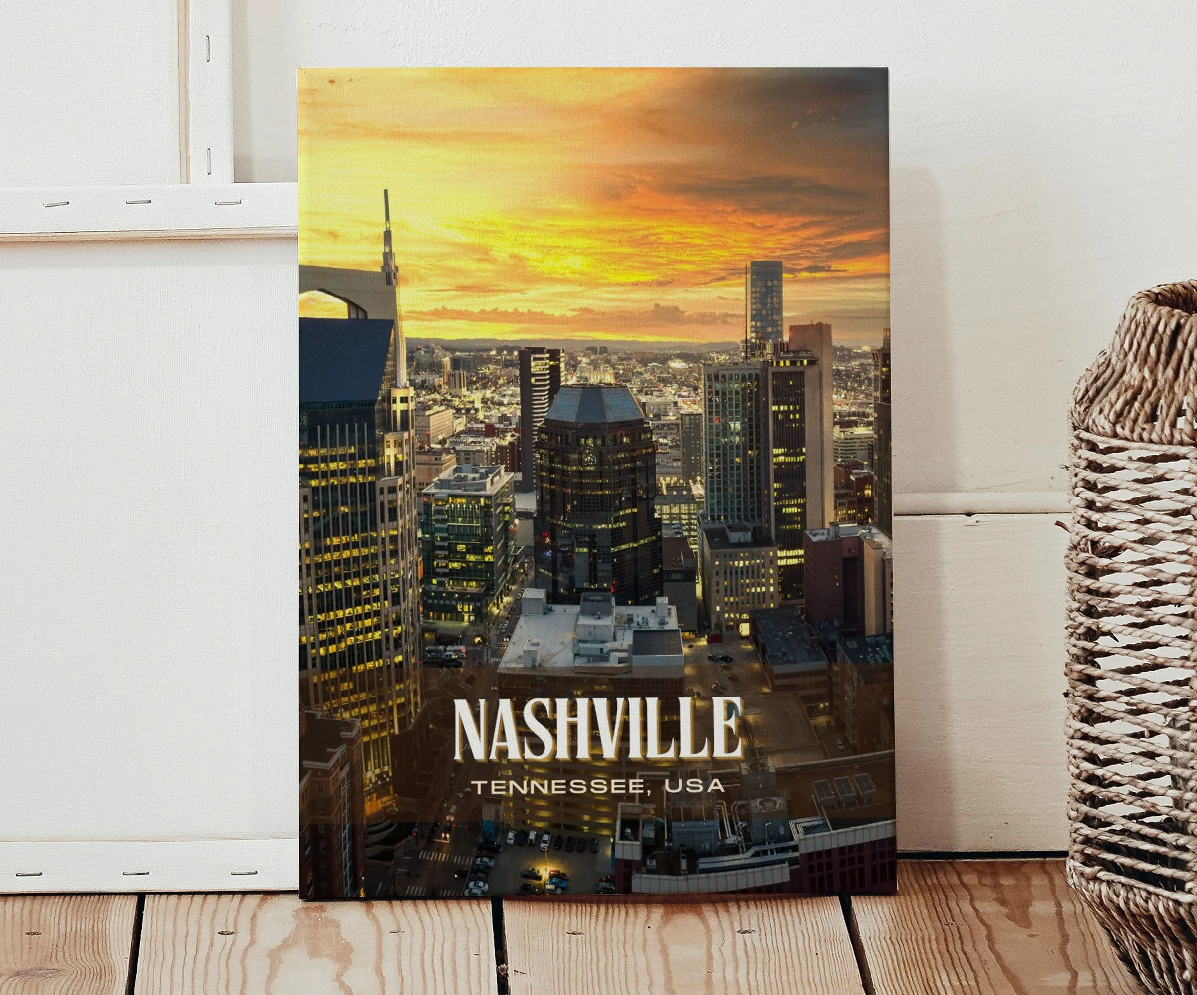 Nashville Retro Wall Art, Tennessee, USA
