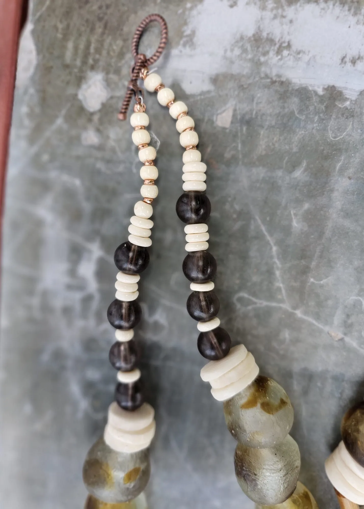 Natural Stone (Agate, Ghana Glass beads & Bone) Necklace  by Tonnie's Chest