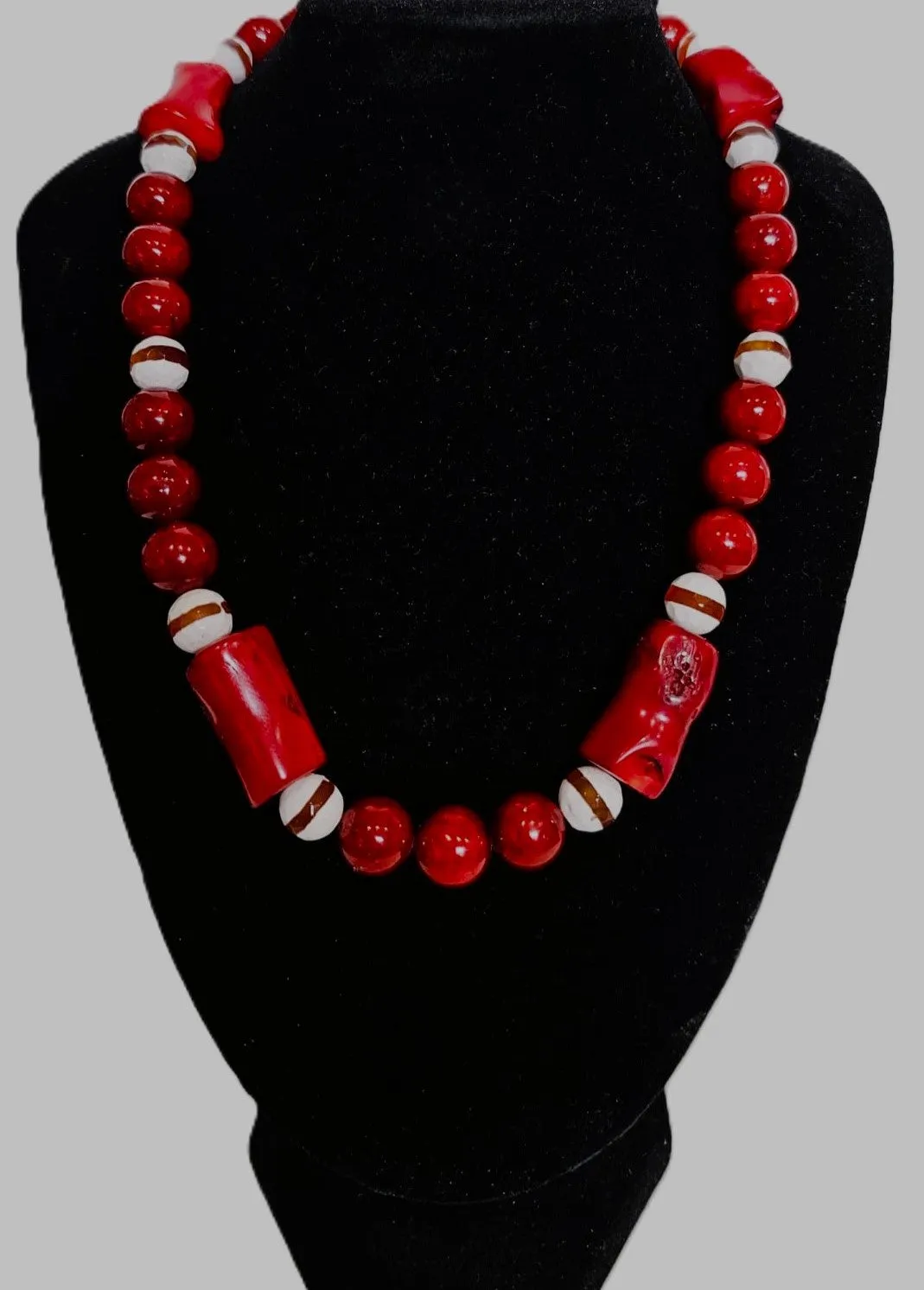 Natural Stone Coral & Fossil beaded Necklace by Tonnie's Chest