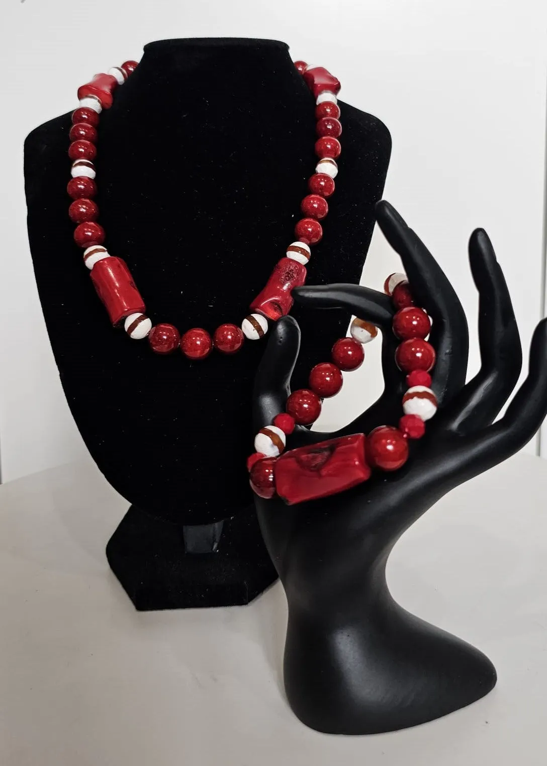 Natural Stone Coral & Fossil beaded Necklace by Tonnie's Chest