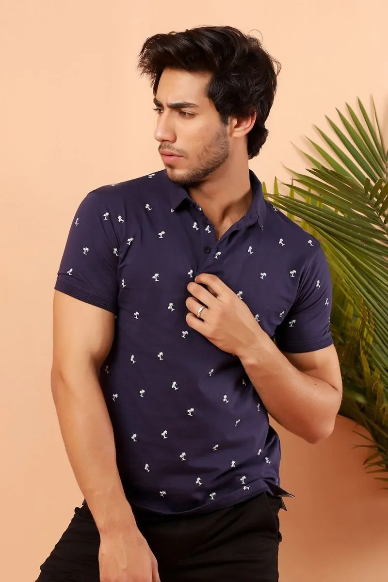 Navy Printed Polo