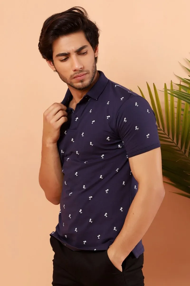 Navy Printed Polo