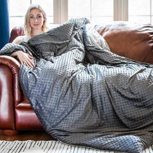 New in Carry Bag! Award Winning Harkla 15 Lb Sensory Weighted Blanket with washable zippered cover, 39X75! Grey! soft minky fabric, combined with the dotted texture and additional weight makes a sensory input trifecta!! Retails $115 