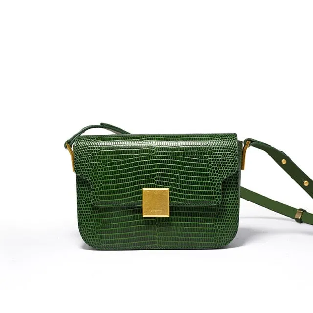 New Retro All-match Leather Knight Lizard Pattern Saddle Bag