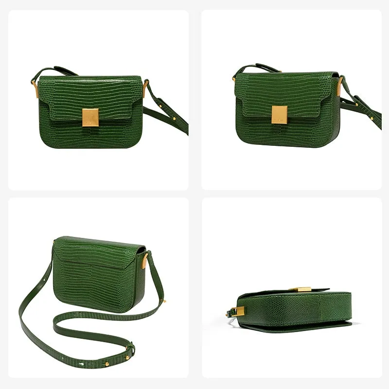 New Retro All-match Leather Knight Lizard Pattern Saddle Bag