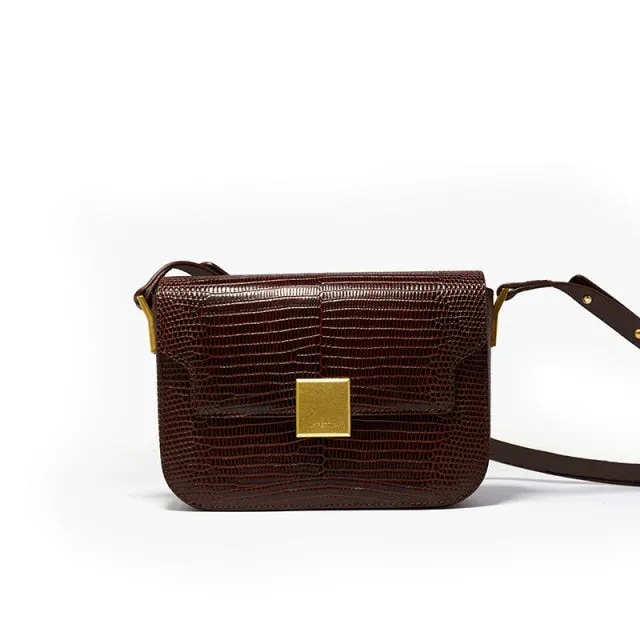 New Retro All-match Leather Knight Lizard Pattern Saddle Bag