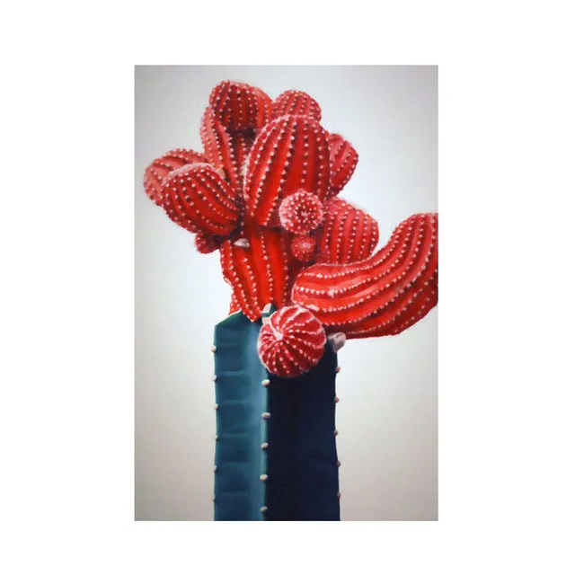 Nordic Red Blue Cactus Wall Art