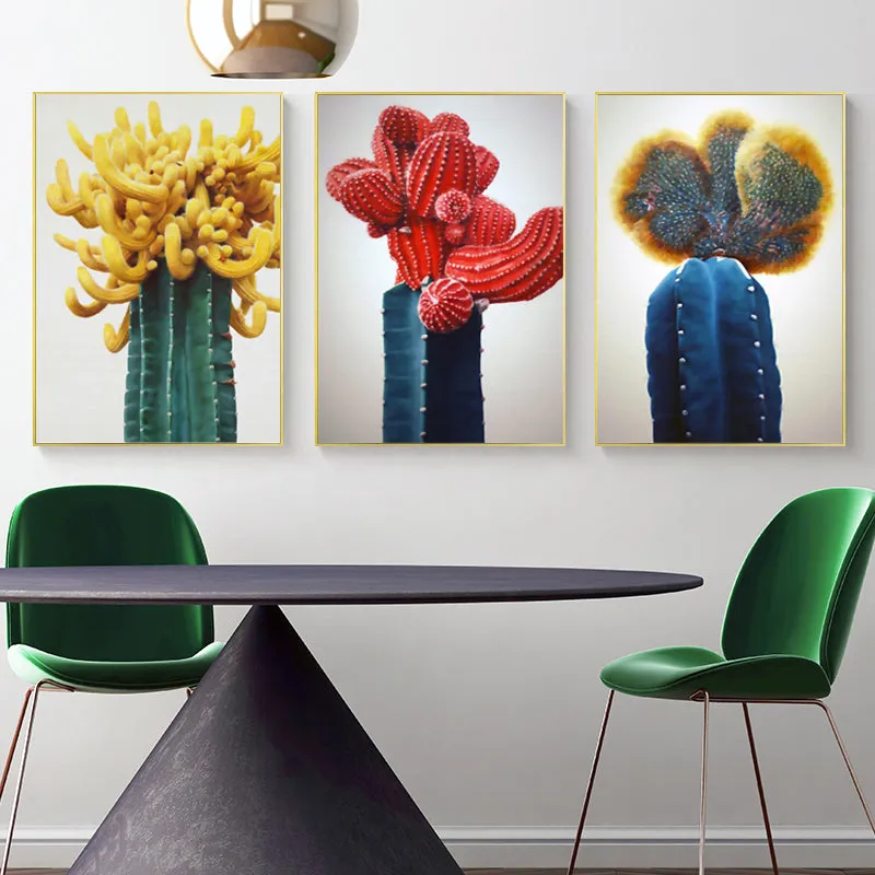 Nordic Red Blue Cactus Wall Art