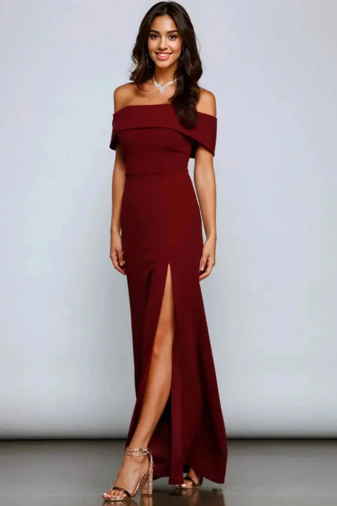 Off Shoulder Front Slit Dress