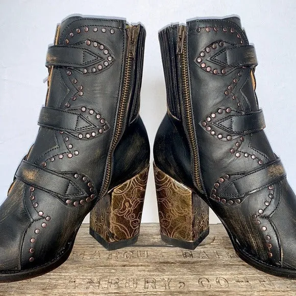 OLD GRINGO Addison Black Leather Buckle Zipper Boho Cowgirl Western Ankle Boots