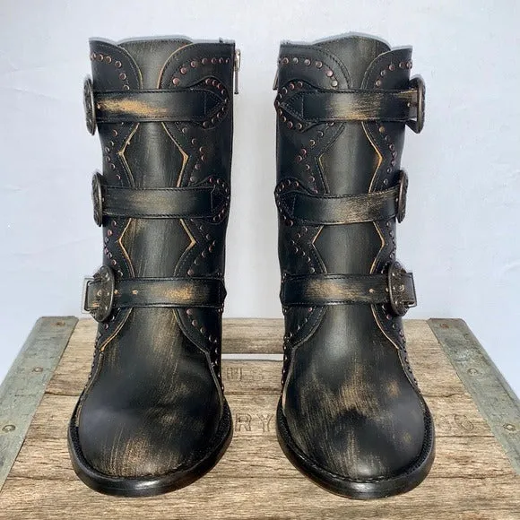 OLD GRINGO Addison Black Leather Buckle Zipper Boho Cowgirl Western Ankle Boots