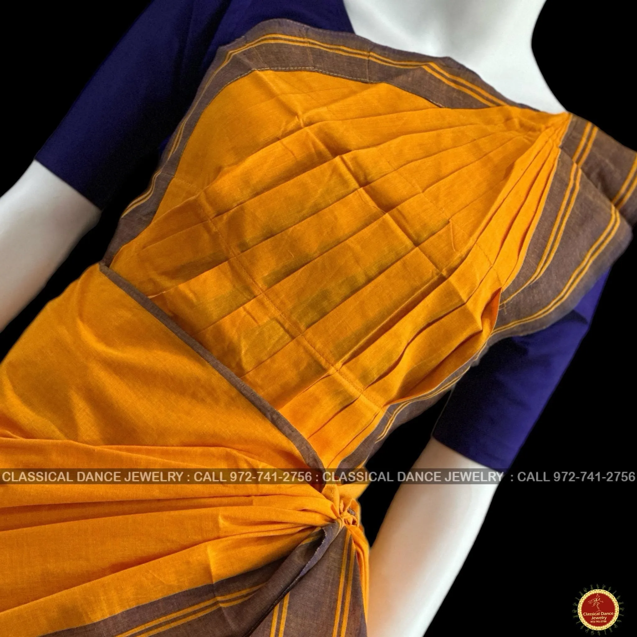 ORANGE Pre-stitched Practice Sari PURPLE BLUE Blouse | Half Saree Kalakshethra Sari | Bharatnatyam Kuchipudi Folk | Classical Dance Jewelry