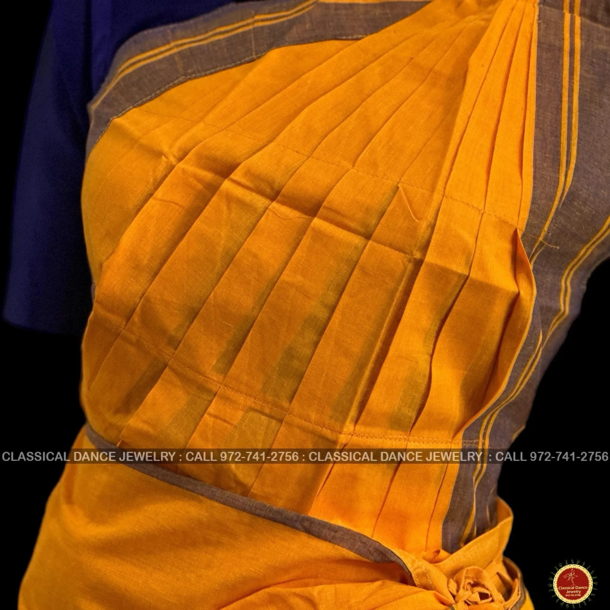 ORANGE Pre-stitched Practice Sari PURPLE BLUE Blouse | Half Saree Kalakshethra Sari | Bharatnatyam Kuchipudi Folk | Classical Dance Jewelry