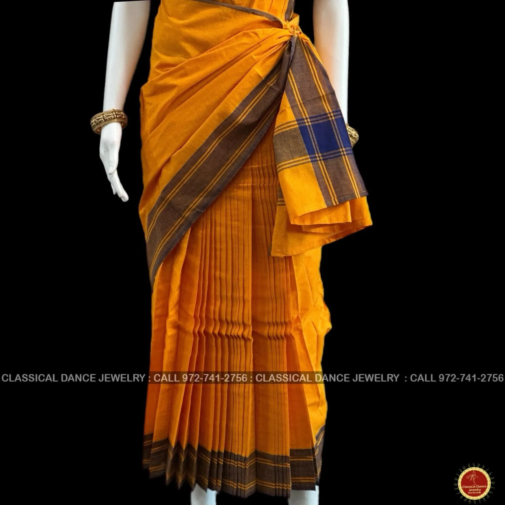 ORANGE Pre-stitched Practice Sari PURPLE BLUE Blouse | Half Saree Kalakshethra Sari | Bharatnatyam Kuchipudi Folk | Classical Dance Jewelry