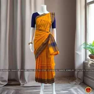 ORANGE Pre-stitched Practice Sari PURPLE BLUE Blouse | Half Saree Kalakshethra Sari | Bharatnatyam Kuchipudi Folk | Classical Dance Jewelry