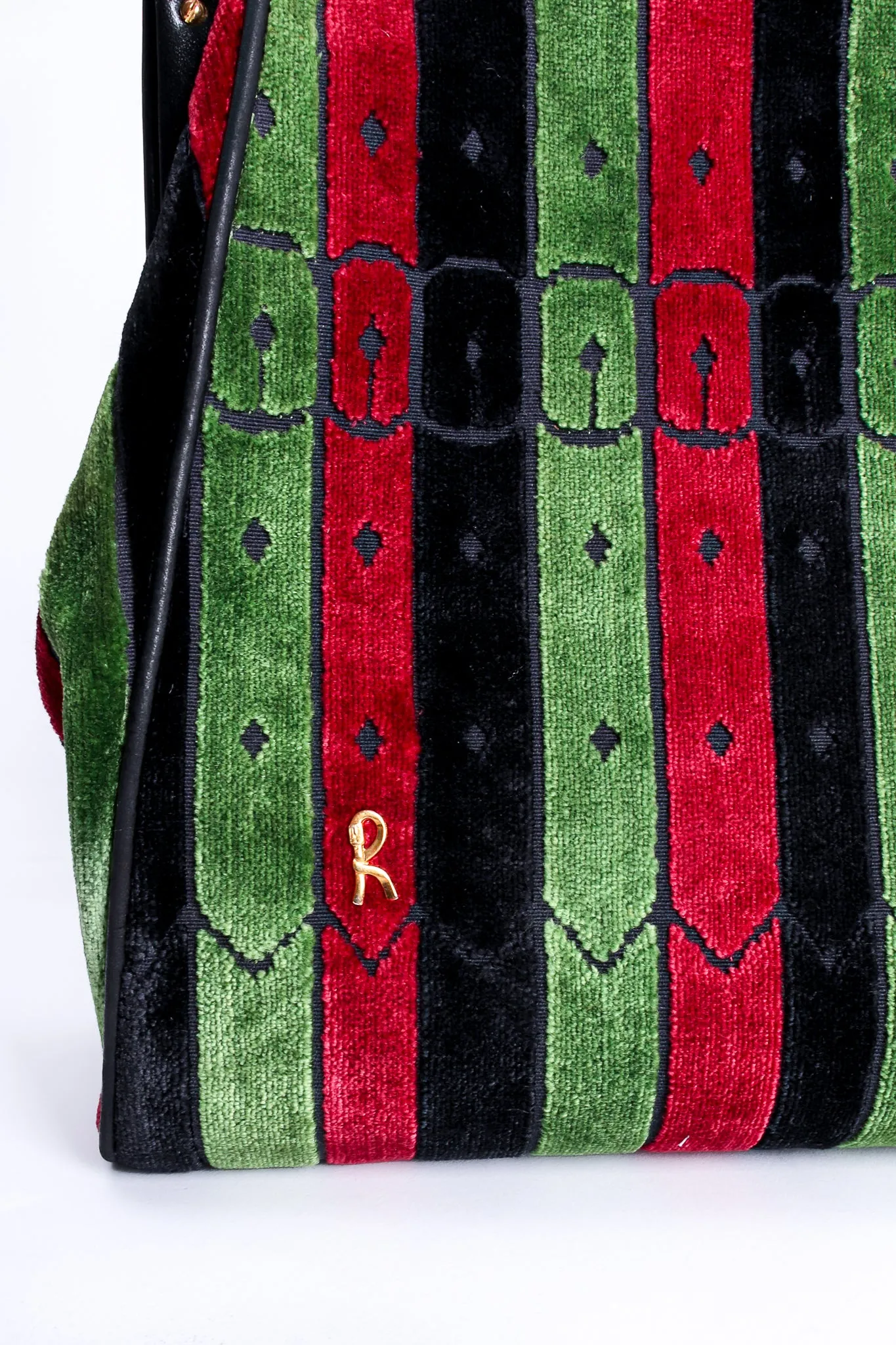Oversized Buckle Striped Velvet Bag