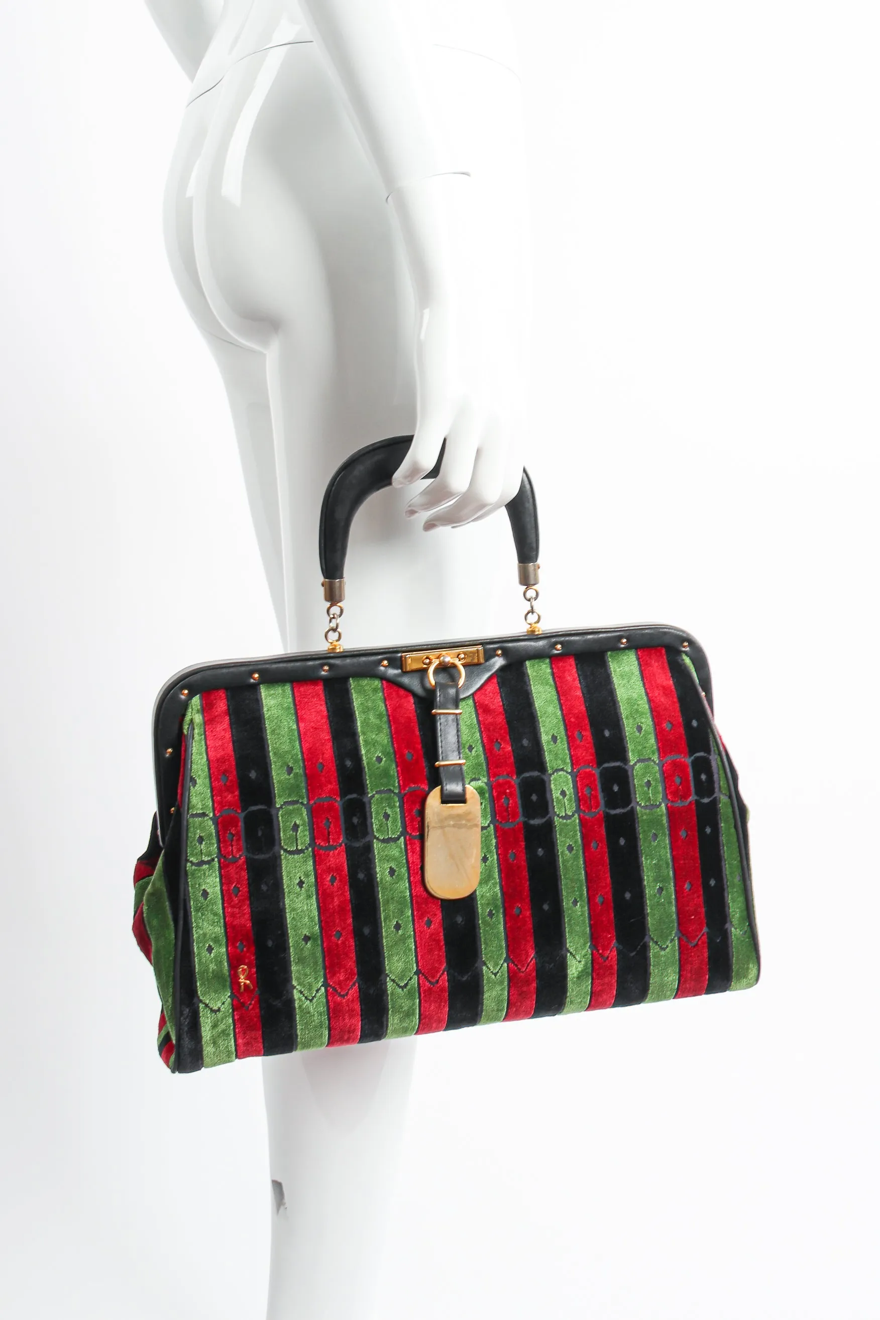 Oversized Buckle Striped Velvet Bag