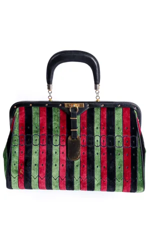 Oversized Buckle Striped Velvet Bag
