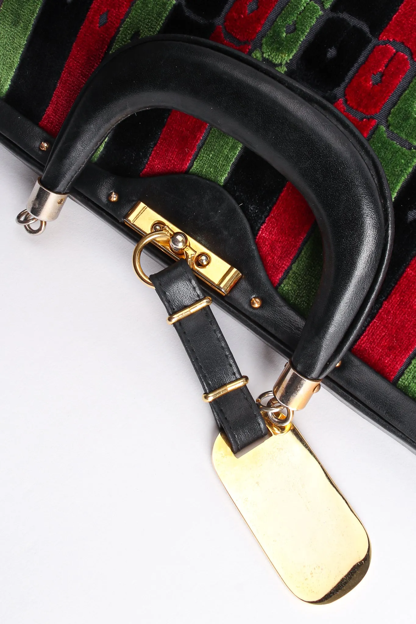 Oversized Buckle Striped Velvet Bag