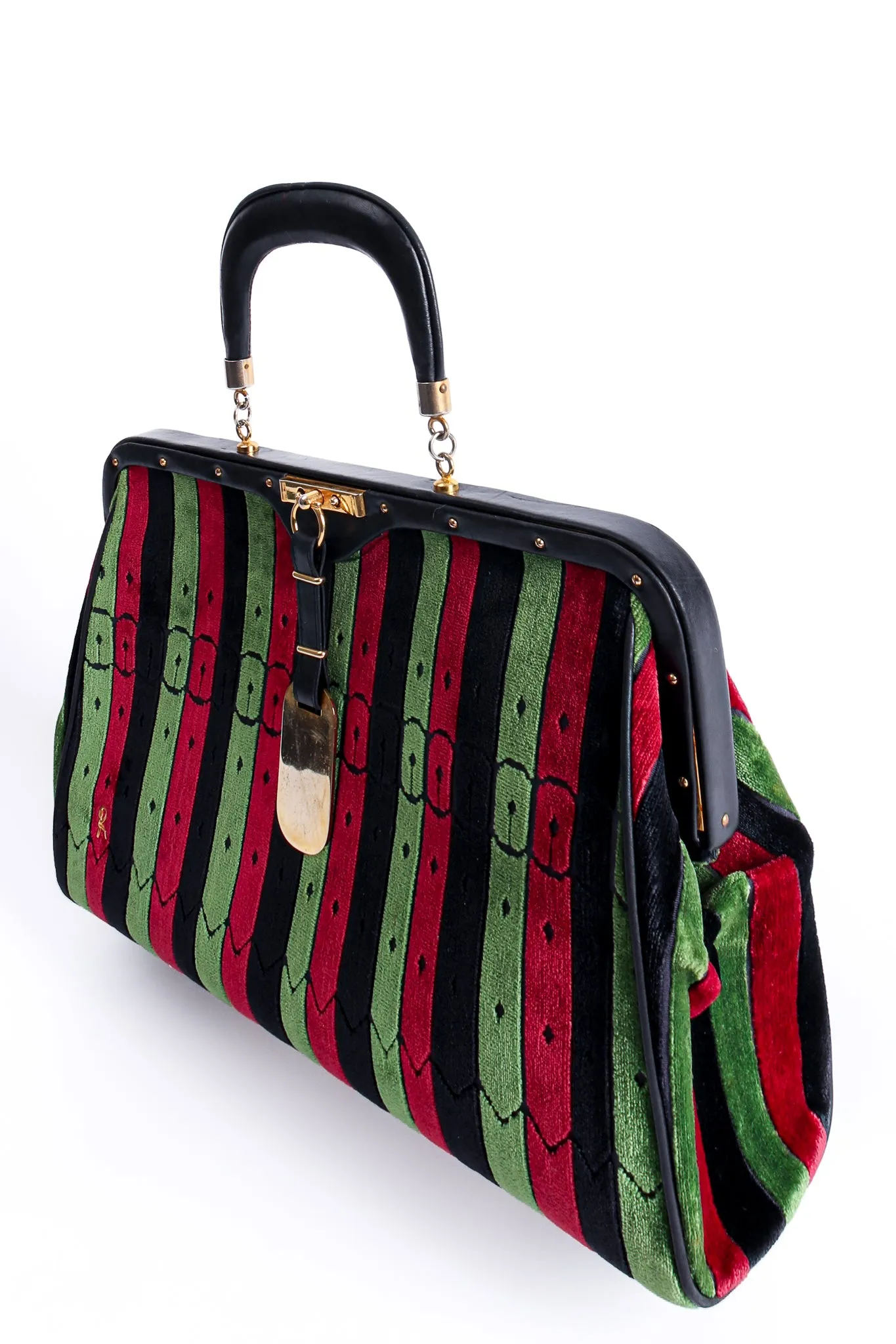 Oversized Buckle Striped Velvet Bag
