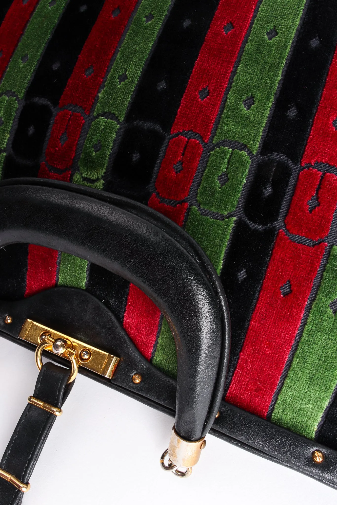 Oversized Buckle Striped Velvet Bag