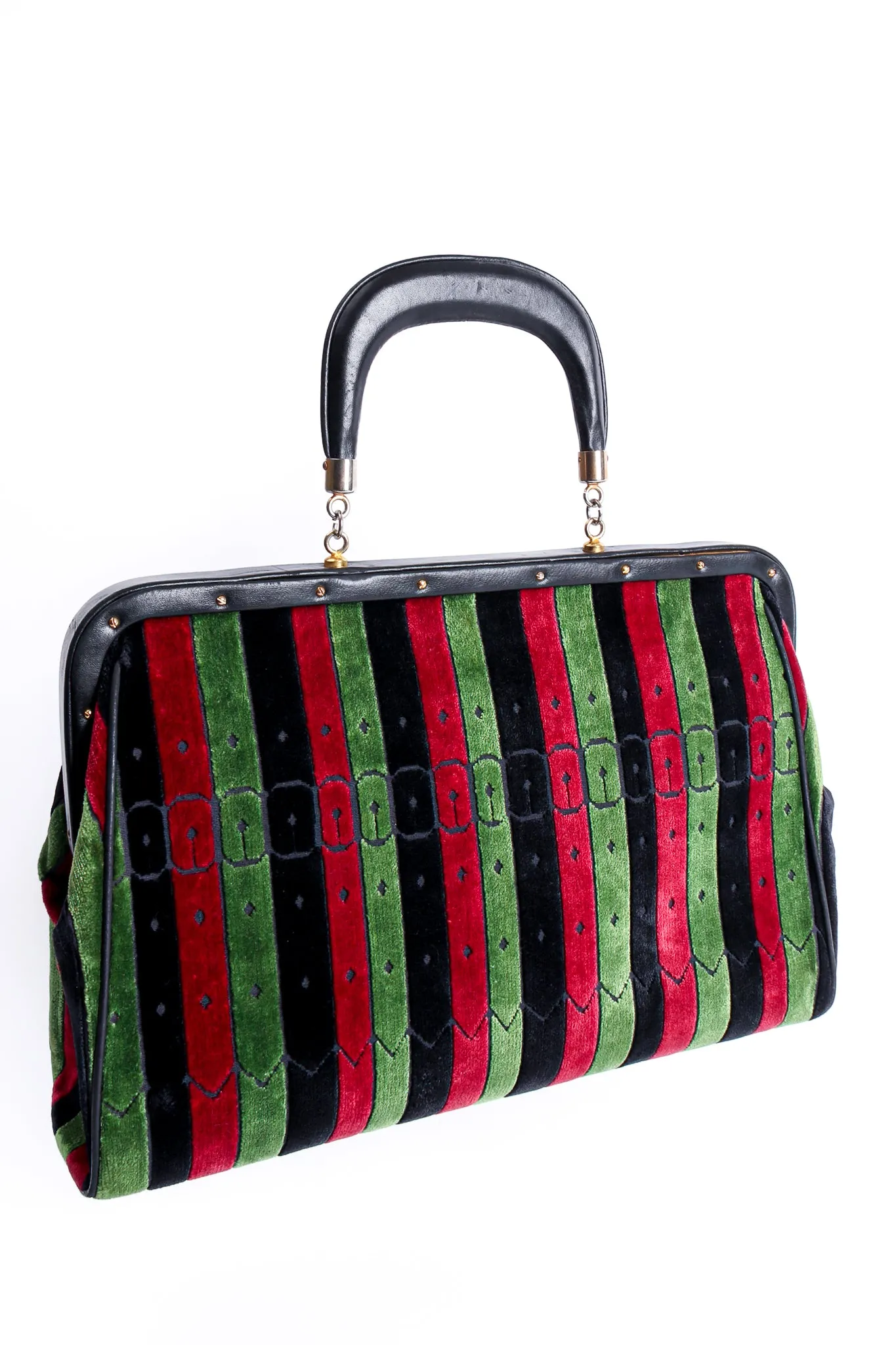 Oversized Buckle Striped Velvet Bag