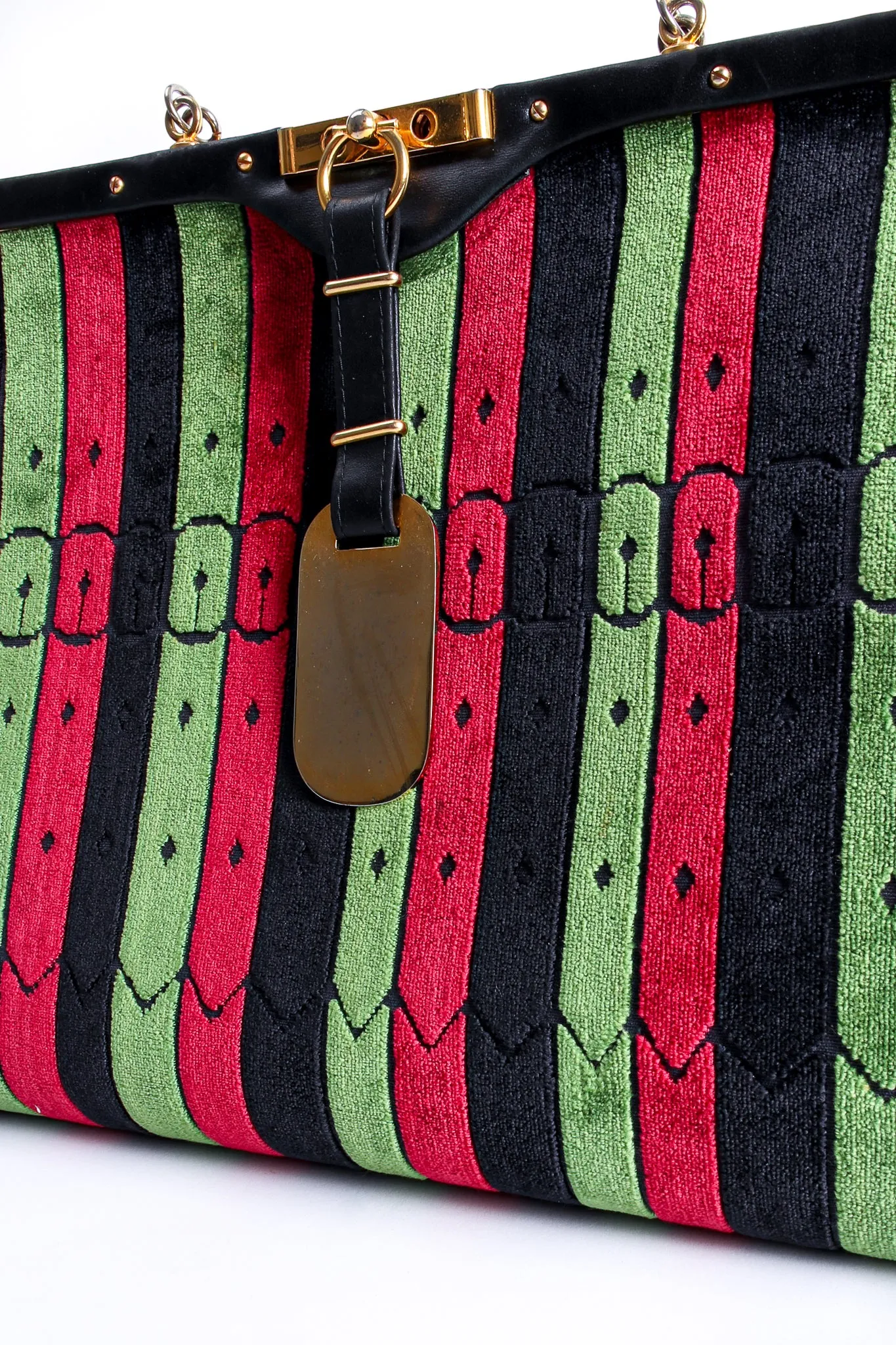 Oversized Buckle Striped Velvet Bag