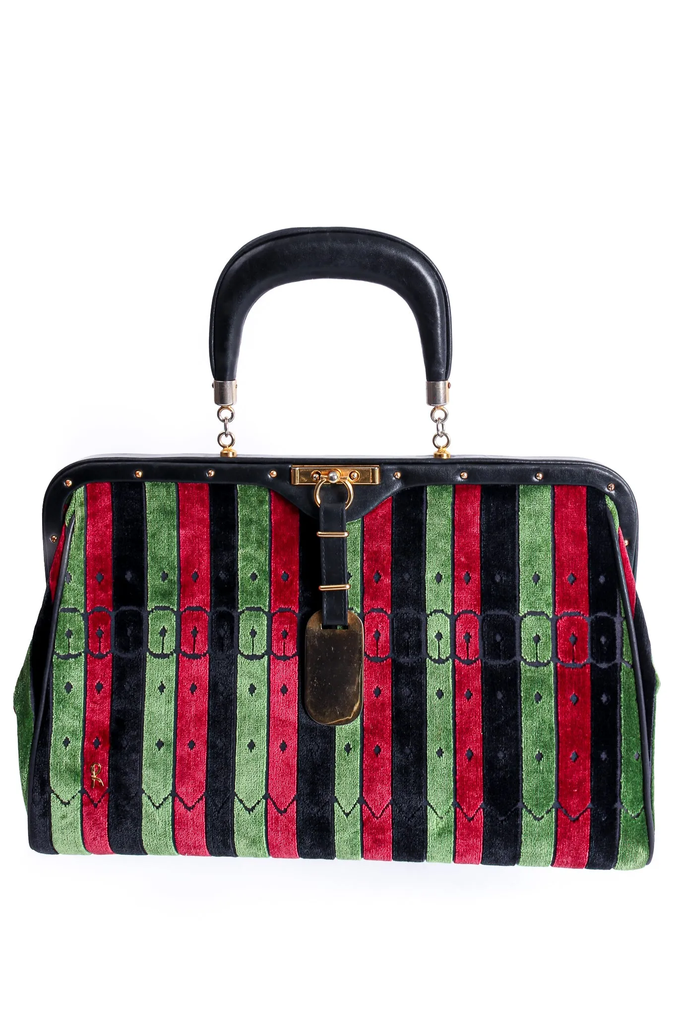 Oversized Buckle Striped Velvet Bag