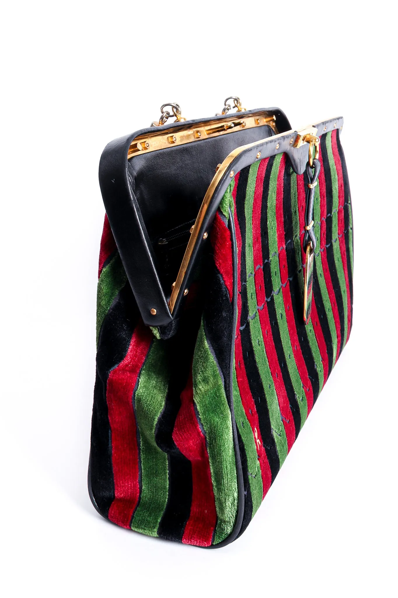 Oversized Buckle Striped Velvet Bag